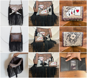 Conjunto combinado de 2 piezas de piel de vaca auténtica de alta calidad para mujer, conjunto de bolso de hombro y cartera corta de piel de vaca a mano OEM ODM - Product Image 3