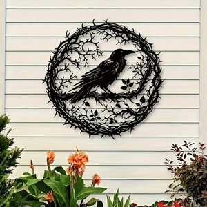 Arte da parete in metallo con corvo nero gotico per decorazioni domestiche - Silhouette di uccello industriale vintage - Product Image 4