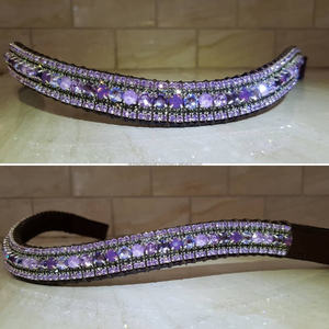 Bande de front de cheval en cuir noir ou marron de qualité supérieure sur mesure avec 5 rangées de cristaux strass bandes de front bling beaucoup de couleurs - Product Image 6