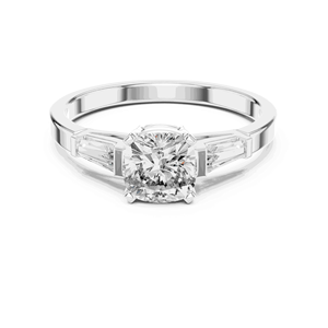 IGI-Zertifizierter 1ct Cushion-Schliff Labor-Gezüchteter Diamant Dreisteiniger Ring 10K 14K 18K Massivgold E-Farbe Feiner Schmuck Baguette-Akzent - Product Image 3