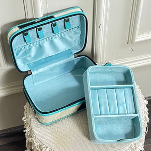 Wholesale Price Portable Hand Tooled Leather <b>Makeup</b> Box Travel Cosmetic <b>Case</b> Cherry Design Genuine Cowhide Leather Jewelry Box - Product Image 6