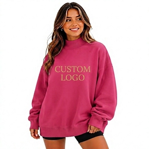 Sweat-shirt oversize pour femme à col montant en molleton épais, style urbain décontracté, broderie personnalisée, coupe décontractée, doux, uni, avec badge - Product Image 1