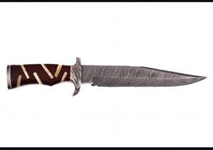 Handcrafted Damascus Steel Utility <b>Knife</b> Wood <b>Bone</b> Inlay <b>Handle</b> Damascus Guard Field Tool - Product Image 3