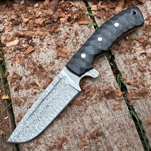 Cuchillo de Caza de Acero de Damasco Hecho a Mano Personalizado OEM, Cuchillo EDC de Hoja Fija para Camping y Actividades al Aire Libre con Funda de Cuero, Regalo - Product Image 1