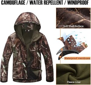 Men's Hooded <b>Camouflage</b> Fleece <b>Jacket</b> Polyester Windproof Zipper Closure Regular Fit Autumn Casual Style - Product Image 3