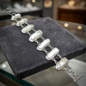 Biwa Pearl 925 Sterling Silver Handmade Bracelet Elegant Freshwater Pearl Jewelry Wholesale Fashion Adjustable Link Bracelet - Product Image 2