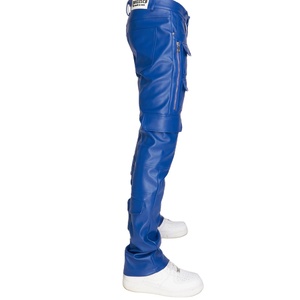 Hombres Color Azul Mejor Diseño Hombres Pantalones de cuero Sólido Liso Bolsillo Diseño Pantalones de cuero para hombre Recto Curvo Rayas para el verano - Product Image 2