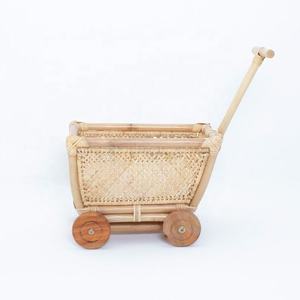 Outstanding Handwoven Natural Wicker Baby <b>Doll</b> Wagon Rattan Toy Wooden Wheels Push Walker Cushion Nursery Decor Pretend <b>Play</b> - Product Image 3