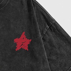 Wholesale Price Men's Black Acid Wash Short Sleeve T-Shirt <b>Red</b> Star <b>Cross</b> Print O-Neck Streetwear Plus Size - Product Image 2