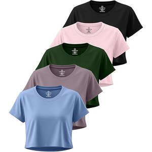 เสื้อครอปท็อปผู้หญิงทรงปกติสำหรับฤดูร้อน สีตามสั่ง ขนาดตามสั่ง ปักโลโก้ ออกแบบได้ ผ้าฝ้ายผสมโพลีเอสเตอร์ แขนสั้น - Product Image 1