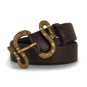 <b>Men</b> Black Genuine Leather <b>Belt</b> Antique Brass <b>Snake</b> Buckle Designer Casual Gothic Waist Strap - Product Image 6