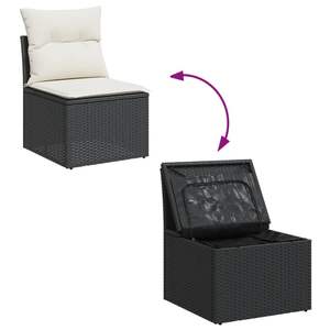 Conjunto de Sofá de Jardín de Ratán PE Negro y Crema con Acero con Recubrimiento en Polvo, Muebles Elegantes para Exteriores - Product Image 6