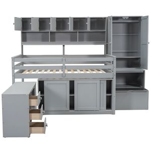 Letto a soppalco in legno a grandezza naturale per bambini con ampio spazio contenitore sotto il letto, scrivania, cassetti e scaffali, colore grigio - Product Image 4