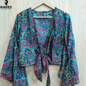 New Arrival Wrap <b>Top</b> Boho <b>Tie</b> <b>Top</b> Fashionable New Printed Silk Wrap <b>Top</b> For Women - Product Image 5