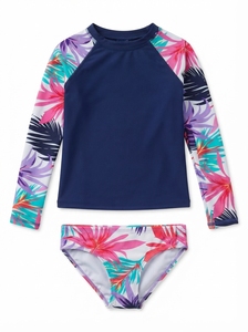 Maillot de bain à manches longues pour filles, protection solaire UPF 50+, tissu rafraîchissant en polyester et élasthanne, coutures plates, pour activités aquatiques - Product Image 5