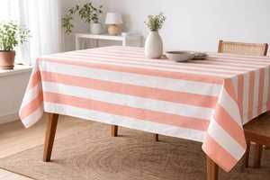 ผ้าปูโต๊ะลายทางสีพีชและสีขาว ผ้าคลุมโต๊ะรับประทานอาหารทรงสี่เหลี่ยมผืนผ้า ผ้าปูโต๊ะ ผ้าคลุมโต๊ะ ชุดผ้าลินิน - Product Image 2