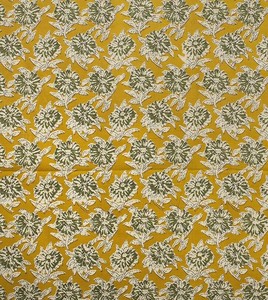 Tela de Algodón Estampada a Mano, Ecológica, Ligera, de 90 GSM, Color Amarillo Mostaza, por Metro, con Estampado Floral Indio, Textil Hecho a Mano - Product Image 2