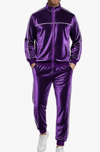 Ensemble de survêtement en velours violet unisexe, veste à fermeture éclair et pantalon, tenue de sport deux pièces - Product Image 2