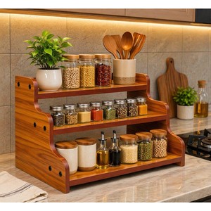 ชั้นวางเครื่องเทศไม้กระถินณรงค์ 3 ชั้น |   อุปกรณ์จัดเก็บในครัวขายส่ง - Product Image 1