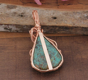 Pendentif vintage en zircon naturel serti de pierres, fil enroulé, argent sterling 925 plaqué platine, vente en gros, pierre précieuse bleu-vert - Product Image 5