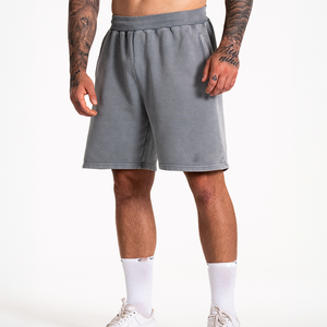 Shorts en toile décontractés pour hommes, taille mi-haute, avec poches, délavage acide, respirants et à séchage rapide, coupe ample - Product Image 1