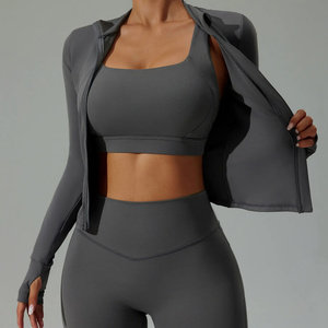 Ensemble 3 pièces pour femmes : veste d'entraînement à capuche, soutien-gorge de sport, leggings extensibles, vêtements de sport pour la gym et les exercices - Product Image 3