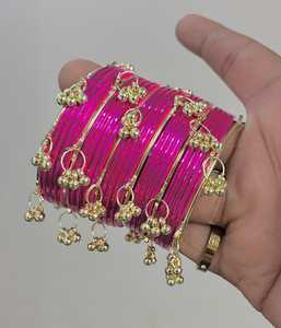 Brazaletes Churiyan Kashmiri de Moda con Diseño Geométrico, Colores y Tamaños Personalizables, en Vidrio, Terciopelo, Metal, Seda, Perla y Cachemira para Mujer - Product Image 2