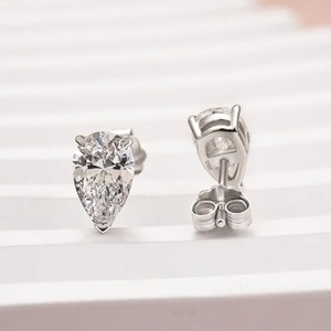New Design 925 Moissanite Pear Cut <b>Stud</b> Earrings 1.0 Carat White Gold Plated Sterling <b>Silver</b> Trendy for Women - Product Image 4