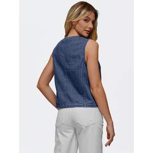 Automet mujeres 2025 otoño sin mangas con cuello en V Top trajes Jean chaleco Tops tejido Denim botón abajo chaleco Y2K ropa exterior - Product Image 1