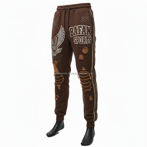 กางเกงผ้าขนแกะสีน้ำตาลเข้มมี320แกรมปักลายนกอินทรีด้วยพลอยเทียมปักโลโก้ซักได้ตามต้องการ - Product Image 3