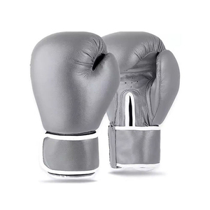 Gray Leather Boxing Gloves with <b>Velcro</b> Closure for Adult Training Gear - Product Image 1