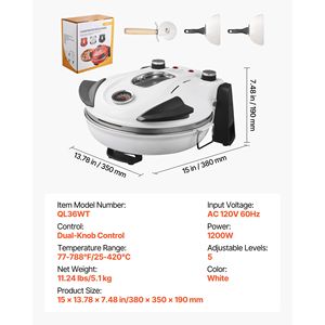 Forno Elettrico per Pizza da 1200W con 12 Modalità di Controllo della Temperatura, Pietra Refrattaria in Cordierite, Visualizzazione della Temperatura a 5 Livelli, 12 Modalità di Cottura - Product Image 6