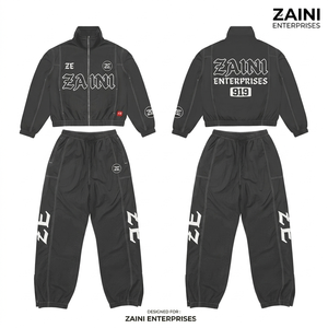 Traje Cortavientos para Mujer, 120 GSM, Poliéster Taslan Premium, Negro con Paneles en Contraste, Chándal con Logotipo Personalizado Bordado e Impreso - Product Image 1
