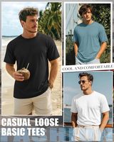 Nouveau style T-shirt en toile pour homme 100 % coton, col rond, manches courtes, style preppy, couleur unie, séchage rapide, respirant, écologique, coupe ample