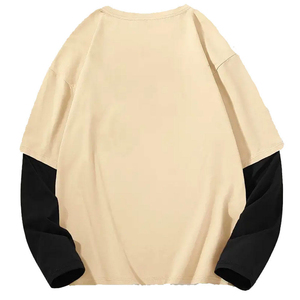 Camiseta de manga larga oversize para hombre con bloques de color, cuello redondo, diseño casual de algodón liso, ribete en contraste, ajuste ceñido y doble manga. - Product Image 2