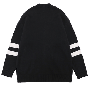 Women's Black V-Neck <b>Cardigan</b> Full Sleeve Preppy Style Letter Logo <b>Pockets</b> 100% Acrylic Knit Sweater Autumn Wear - Product Image 2
