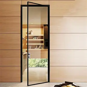 Diskon Besar Pintu Interior Kaca Asap Interior Pintu Logam Aluminium Gaya Perancis dengan Sisi Sempit Interior Pintu Modern