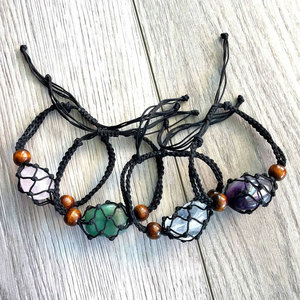 Handmade Black Macrame Clear Quartz <b>Bracelet</b> Natural Crystal <b>Adjustable</b> Boho <b>Bracelet</b> with Wooden Beads for Women - Product Image 1