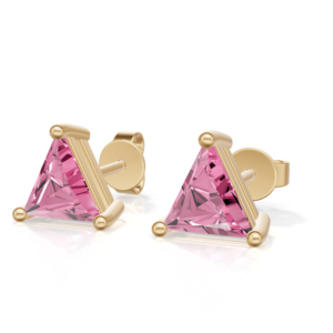 Yellow Plated Sterling Silver Trillion Cut Prong <b>Pink</b> <b>Sapphire</b> Stud <b>Earrings</b> Classic Women's Jewelry 1.5g Heerani Jewels - Product Image 1
