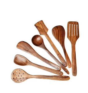 Ensemble d'ustensiles en bois 100% naturel avec spatule, cuillère et spatule de cuisine, manches lisses - Lavable au lave-vaisselle et de qualité alimentaire pour la maison et la restauration - Product Image 5