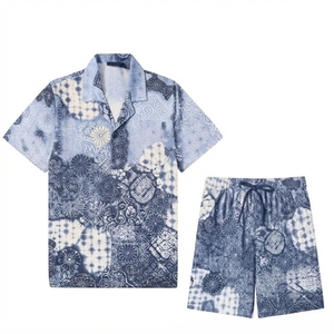 Conjunto de Camisa y Pantalones Cortos de Satén Estampado para Hombre, Tejido de Poliéster Transpirable, Ropa Casual de Verano, Personalizable - Product Image 5