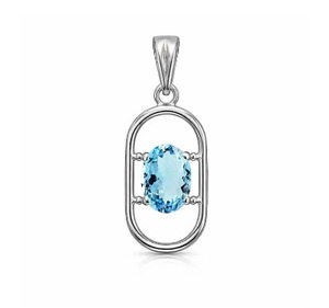 Pendentif ovale en topaze bleue plaqué rhodium en argent sterling, fait main, minimaliste, cadeau tendance pour elle, bijoux de février - Product Image 4