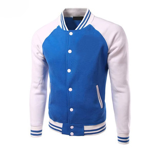 Blouson universitaire décontracté pour homme, orange et bleu, avec empiècements colorés, en polaire, col rabattable, fermeture boutonnée, pour l'automne - Product Image 5