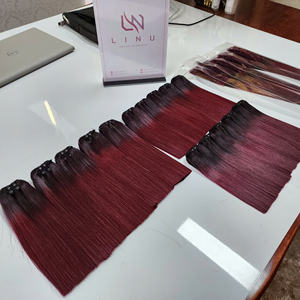 SMA ผมมนุษย์แบบสองหัวสีออมเบรเบอร์กันดีผมต่อแบบดิบคุณภาพสูงผ้าสองชั้น - Product Image 3