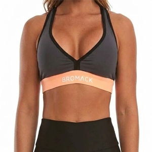Soutien-gorge de sport premium pour femme, couleur personnalisée, avec col en V et bande contrastante pêche, design bicolore, vêtements de sport - Product Image 1