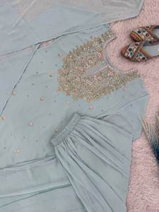 Salwar Kameez Tradicional de Fiesta para Mujer, Diseño WW, Color Cielo, Talla L, Blusa Elegante, Dupatta Hermosa, Secado Rápido, Todas las Temporadas - Product Image 5