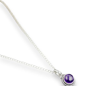 Collier pendentif en argent améthyste violette, argent sterling 925, fait main, cabochon rond, bijoux en pierres précieuses, chaîne de 20 pouces - Product Image 3