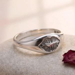 Kiss Lips Eternity Band <b>Ring</b> Sterling Silver Romantic Love Unisex Promise <b>Dainty</b> Smooch Whispering Handmade Jewelry Gift - Product Image 6