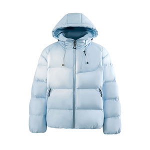 <b>Men's</b> <b>Cream</b> Hooded Puffer <b>Jacket</b> Down Filled Zipper Closure Windproof Casual Winter Solid Color Polyester Regular Fit - Product Image 2