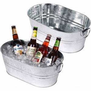 Bac à boissons en métal galvanisé, seau à glace ovale pour les fêtes, refroidisseur à vin et à bière en acier inoxydable antirouille avec poignée - Product Image 6